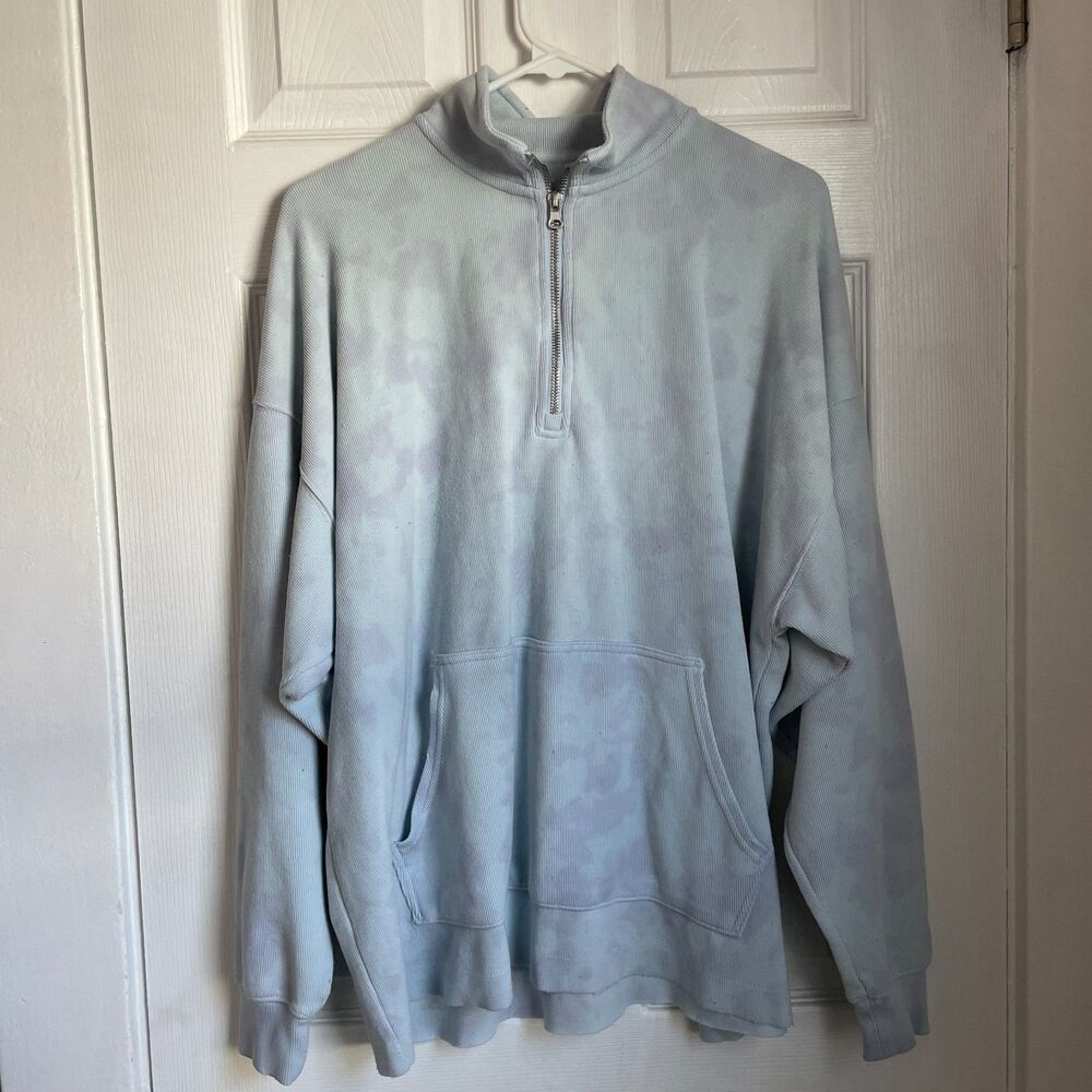 Aerie light blue tie dye quarter zip pullover sweater loungewear